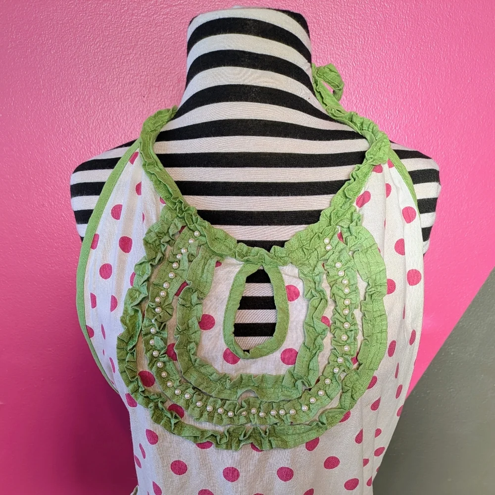 Multi Colored Ruffled Apron Halter Top Neck - Picture 2 of 3